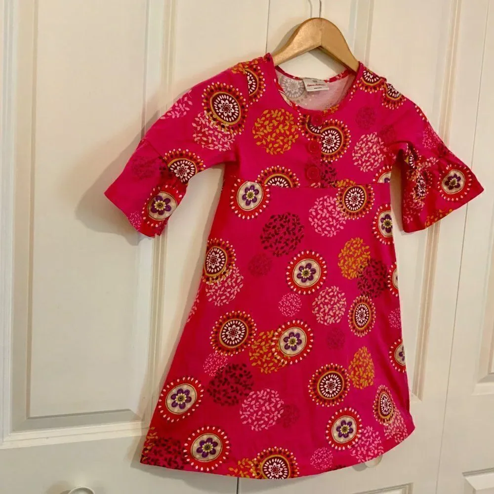 Hanna Andersson Girl’s Pink Medallion Print Bell Sleeve Cotton Dress Size 110 US